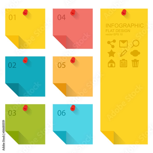 Obraz Flat design of infographics elements, colorful sticky notes