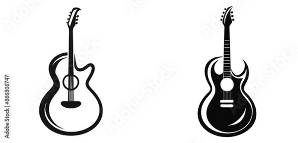 Fototapeta Guitar silhouette line art vector