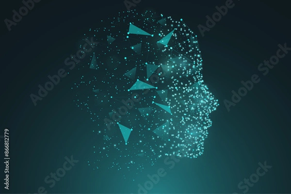 Fototapeta Particle face background, AI, artificial intelligence.