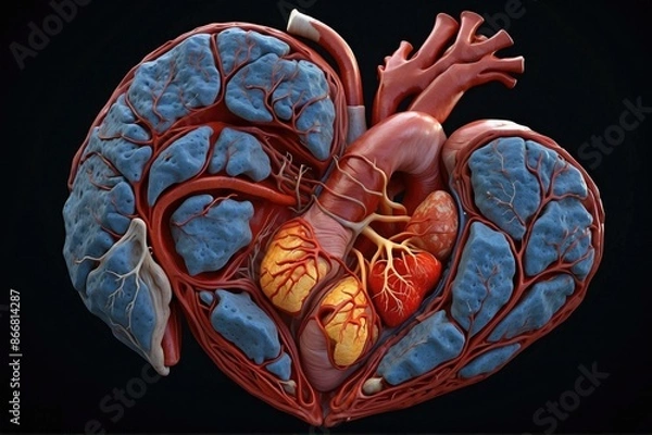 Fototapeta A 3D rendering of a heart. AI.