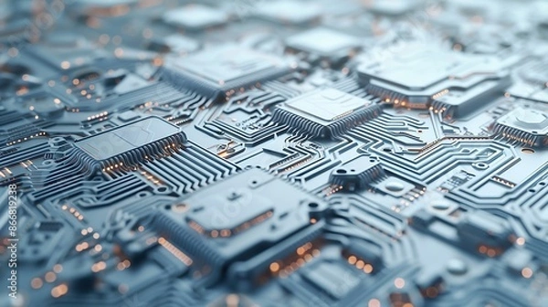 Fototapeta Abstract circuit board design with intricate patterns on a white surface, illustrating the aesthetic appeal of technology, captured with precision in stunning