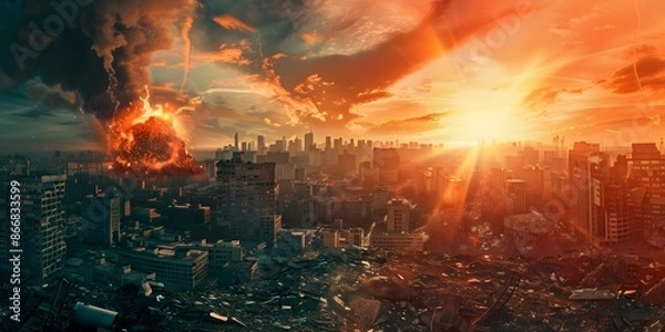 Fototapeta Surviving in a Postapocalyptic World A Global Doomsday Scenario Caused by a Massive Nuclear Explosion. Concept Survival strategies, Scavenging for resources, Building underground shelters