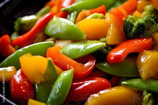 Obraz Vibrant Stir-Fried Vegetables Medley in a Rustic Bowl