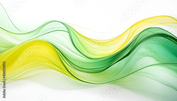 Fototapeta Abstract Green And Yellow Wavy Lines On White Background