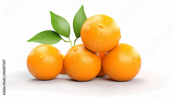 Fototapeta oranges with leaves on a white background