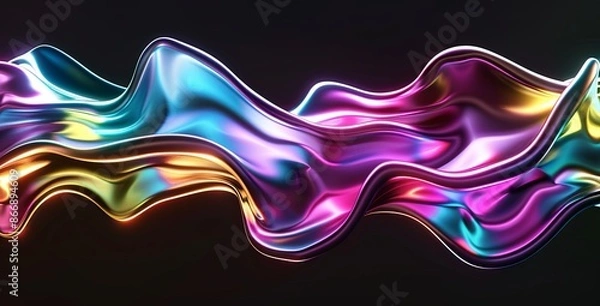 Fototapeta Abstract flowing liquid chrome or mercury in neon iridescent rainbow colors. Concept of fluid, dynamic, motion, modern, and futuristic design.