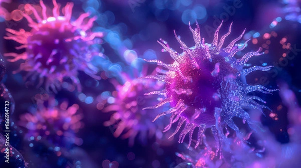 Fototapeta Microscopic photos of cells, bacteria and viruses, showing their structures and details