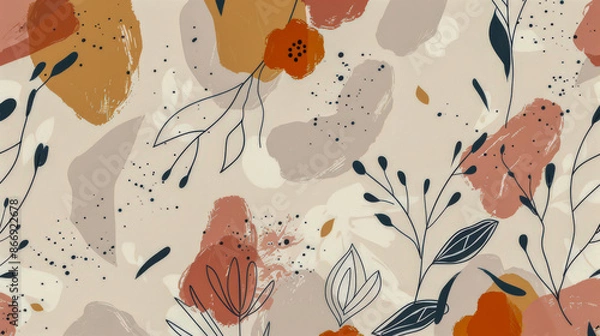 Fototapeta Minimalist vector pattern with abstract floral elements in subtle colors
