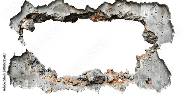 Fototapeta A large hole in a wall with a white background