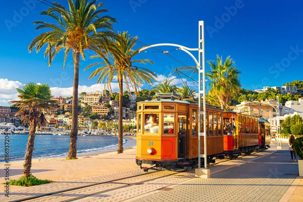 Obraz The famous orange tram runs from Soller to Port de Soller, Mallorca, Spain