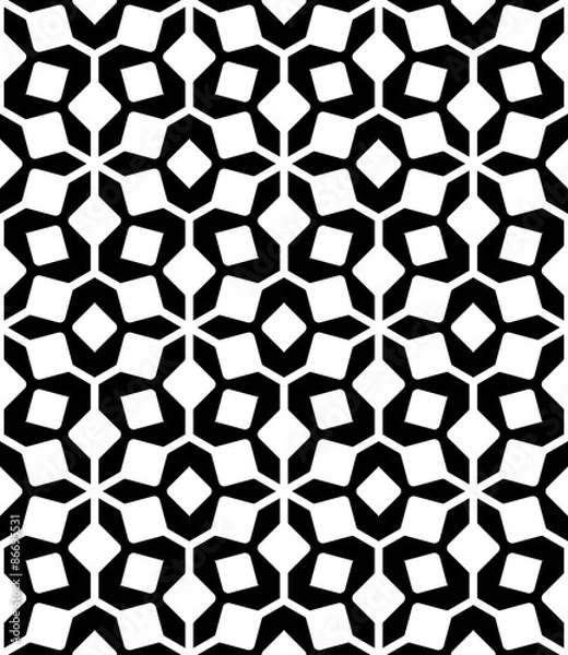 Fototapeta Black and white geometric seamless pattern, abstract background.