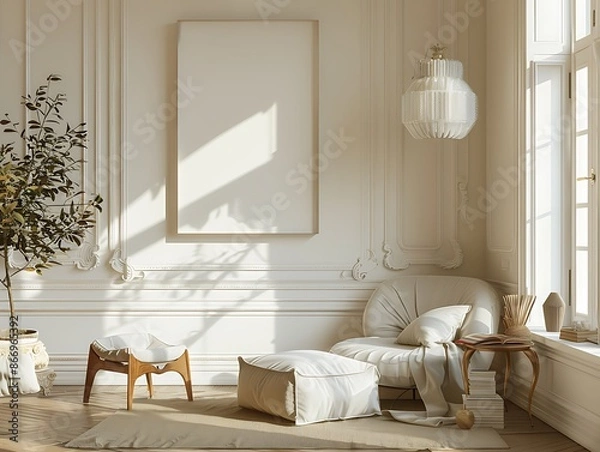 Fototapeta Elegant Living Room Interior Design with a Large Blank Canvas