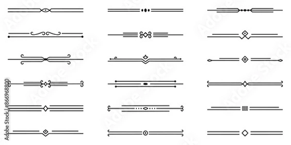 Fototapeta Text dividers doodle set. Wedding decorative elements. Divider ornament, borders, vintage line separators. Hand drawn vector illustration isolated on white background