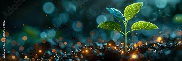 Fototapeta Harmony of Nature and Technology: Sustainable Seed Planting and Digital Technology Fusion in UHD Image Style in 8K