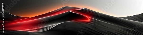 Fototapeta Dark grey black abstract background with red glowing lines design for social media post, business, advertising event. Modern technology innovation concept background