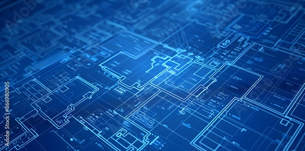 Obraz Abstract Blueprint Background Illustration with Blue Lines and White Numbers