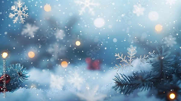 Fototapeta Christmas background with snow flakes
