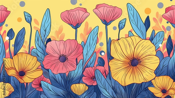 Fototapeta Design Packaging, Background Wallpaper, Doodle Flowers Theme Nature Bloom Botanical Floral Blossom Generative AI