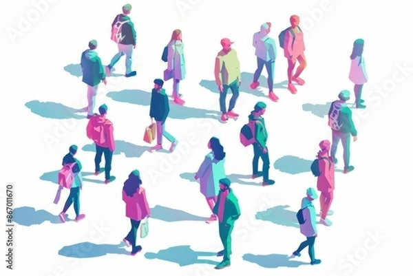 Fototapeta Isometric Group of People Standing in Front of Each Other in Business Meeting Style
