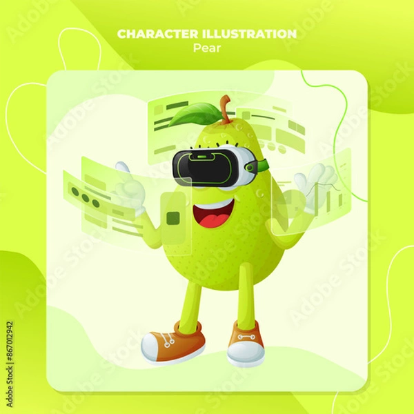 Fototapeta Cute pear character in metaverse