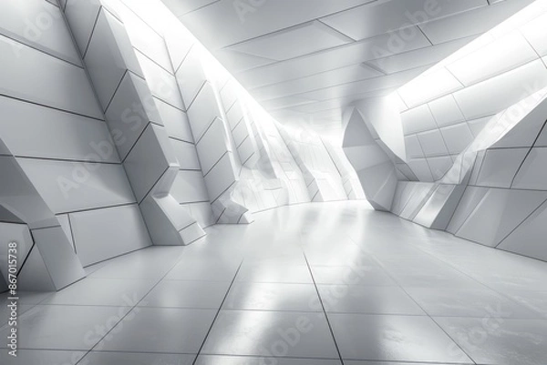 Fototapeta Futuristic white abstract empty interior. Concept of modern architecture, design, and innovation