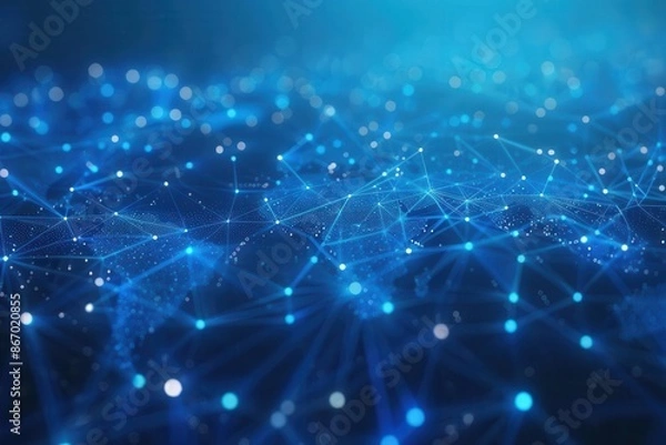 Obraz abstract global network visualization interconnected nodes forming world map vibrant blue background with data streams