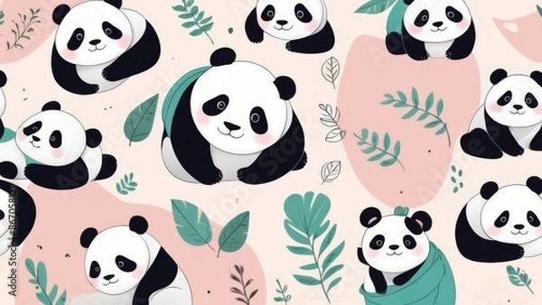 Fototapeta Doodle Animals Theme Panda Nature Design Fashion and Packaging Generative AI