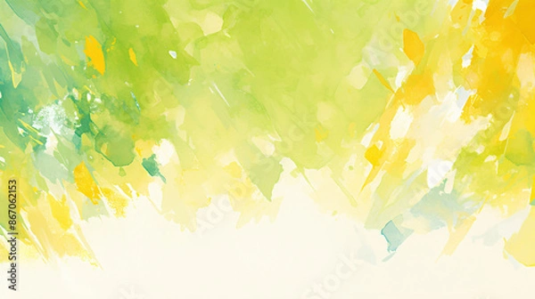 Fototapeta Abstract watercolor painting with green and yellow colors, with copy space text for art, design, and nature