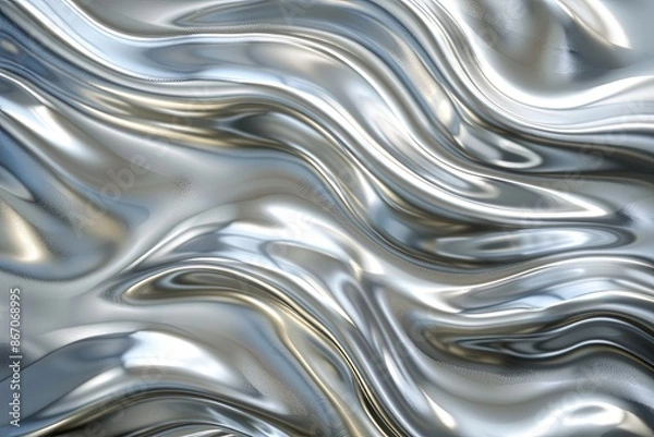 Fototapeta Silver abstract background with wavy pattern created with generative ai