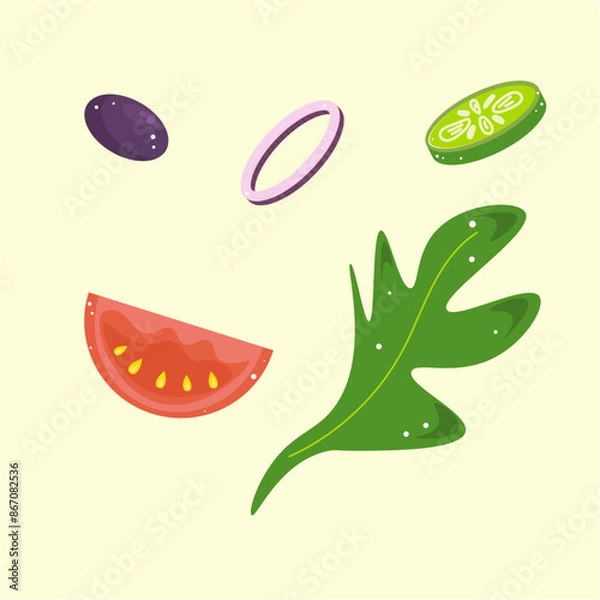 Fototapeta fresh vegetables olive cucumber onion lettuce tomato