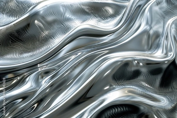 Fototapeta Silver abstract background with wavy pattern created with generative ai