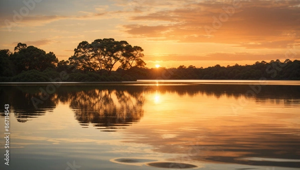 Fototapeta  a calm lake with a sunset