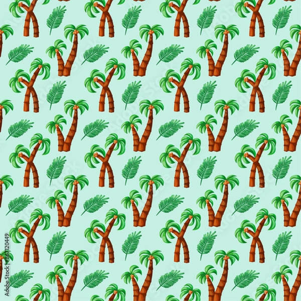 Obraz coconut tree pattern illustration with blue background