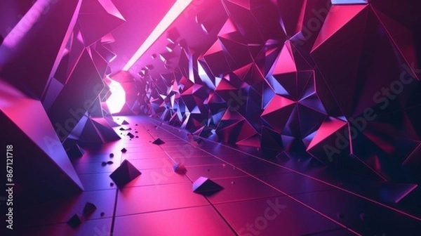 Fototapeta Neon Futuristic Tunnel. Abstract 3D Render with Glowing Lights