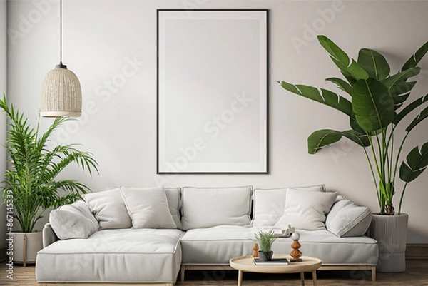 Fototapeta Frame mockup, ISO A paper size. Home Office wall poster mockup. Interior mockup with office background. Modern interior design.
