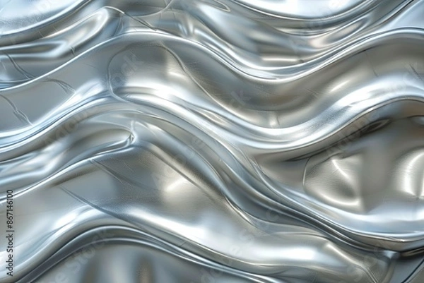 Fototapeta Silver abstract background with wavy pattern created with generative ai
