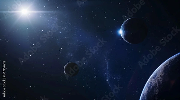 Fototapeta Planets in deep space. Blue star eclipse. Science fiction