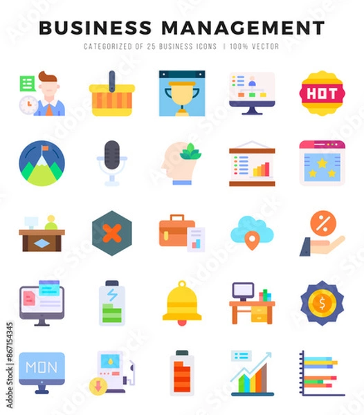 Fototapeta Business Management Flat icons collection. 25 icon set. Vector illustration.