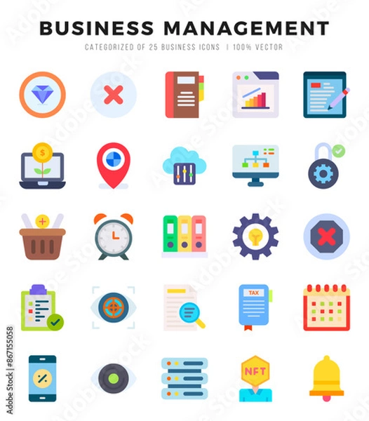 Fototapeta Business Management Flat icons collection. 25 icon set in a Flat design.