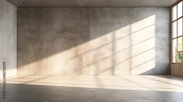 Obraz Bright and Airy Minimalist Concrete Interior Space with Soft Sunlight Streaming Through