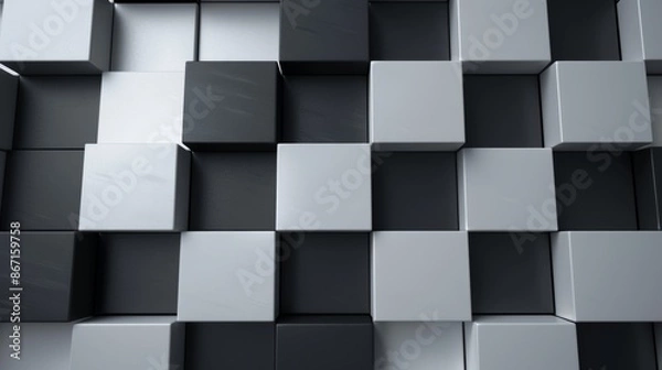Fototapeta Modern and futuristic pixel background with alternating square black and grey tiles, crisp and stylish, high detail
