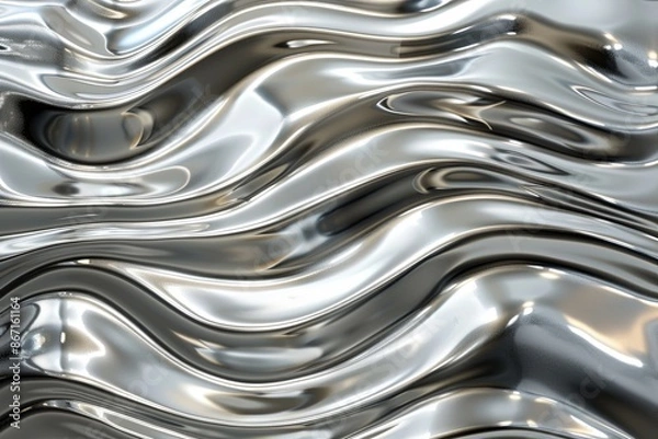 Fototapeta Silver abstract background with wavy pattern created with generative ai