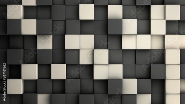 Fototapeta Sleek pixelated design with square black and grey blocks, modern and futuristic aesthetic, high-definition detail