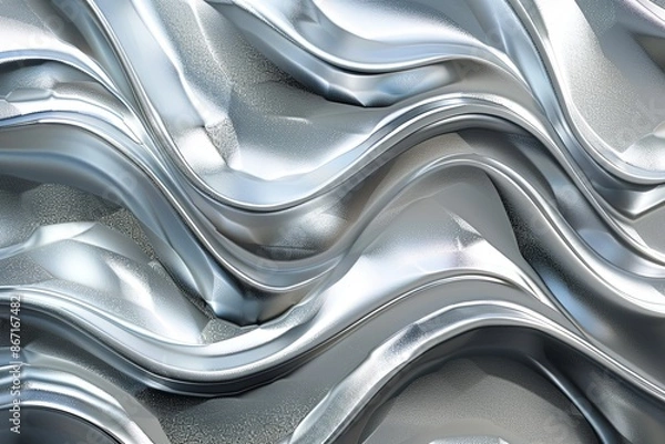 Fototapeta Silver abstract background with wavy pattern created with generative ai