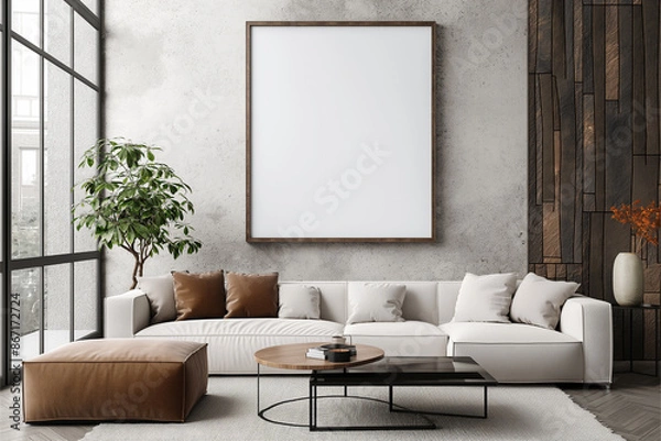 Obraz Frame mockup, ISO A paper size. Home Office wall poster mockup. Interior mockup with office background. Modern interior design.