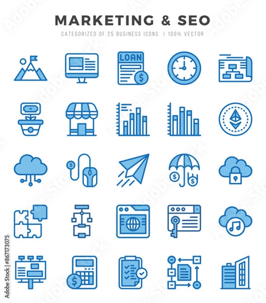 Fototapeta Collection of Marketing & SEO 25 Two Color Icons Pack.