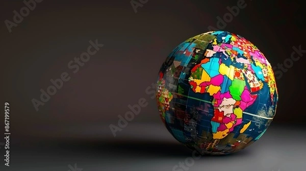 Fototapeta A vibrant globe with diverse cultural symbols for World Cultural Diversity Day, celebrating global cultures. Copy space for text, sharp focus, and clear light. High clarity, no grunge, splash, dust,