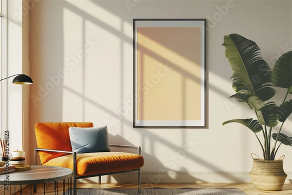 Fototapeta Frame mockup, ISO A paper size. Home Office wall poster mockup. Interior mockup with office background. Modern interior design.