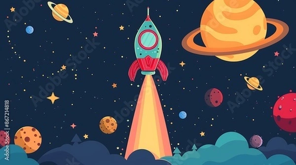Fototapeta Create a colorful learning poster for kids with a theme of space exploration