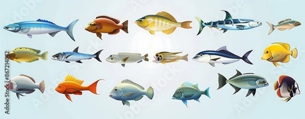 Fototapeta Design a professional educational poster showcasing different types of fish